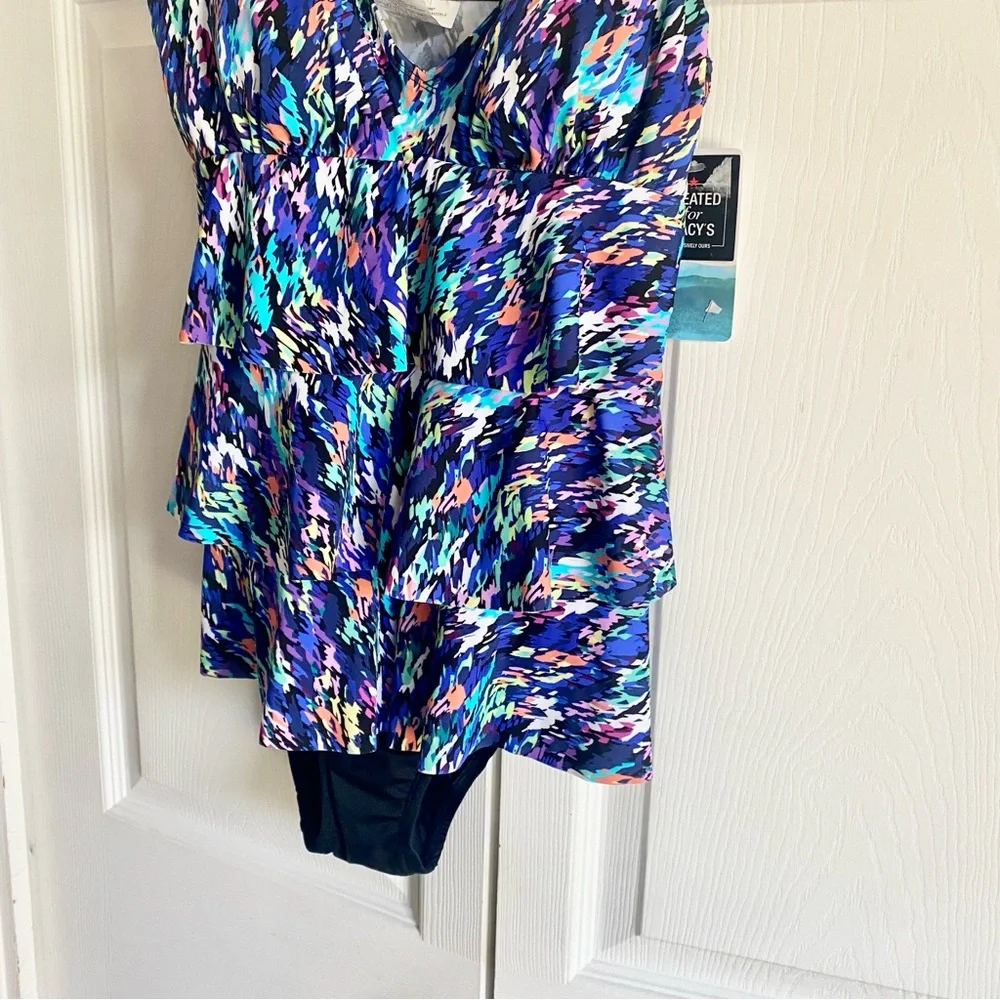 Swim Solutions Printed Tiered Fauxkini One-Piece‎ Swimsuit 8 - Picture 5 of 7